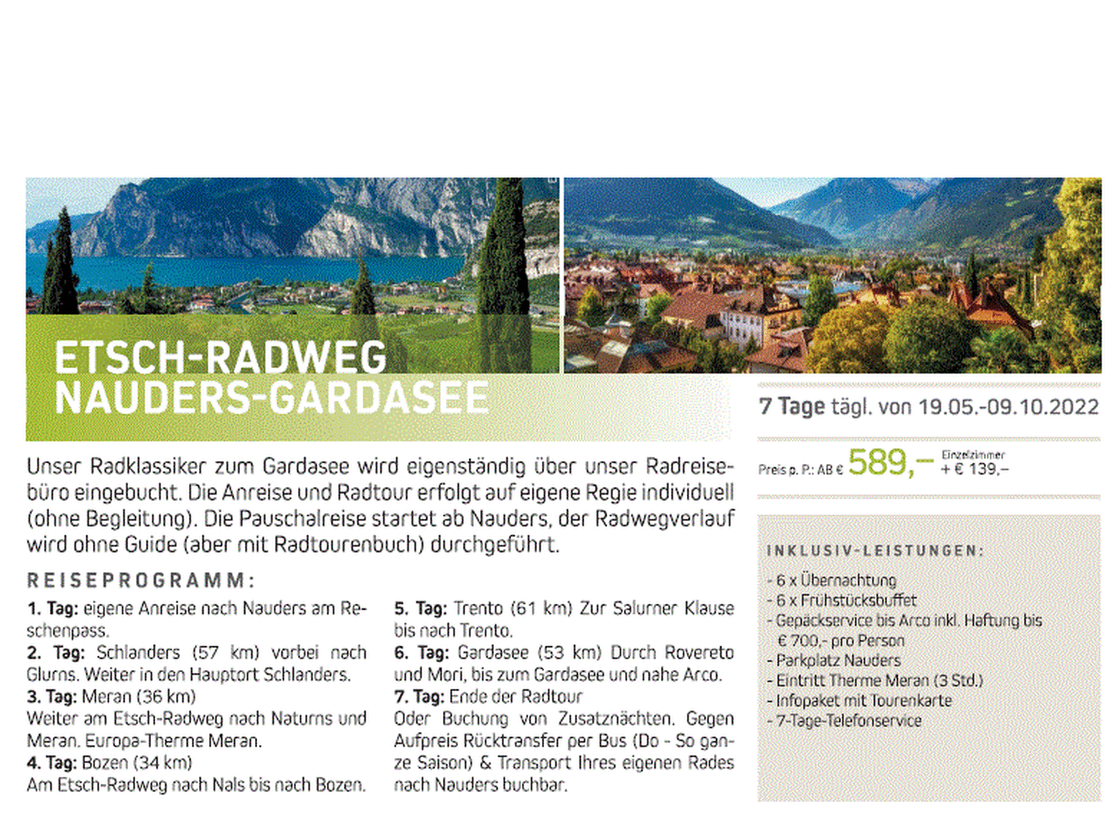 Etsch-Radweg Nauders - Gardasee 2022